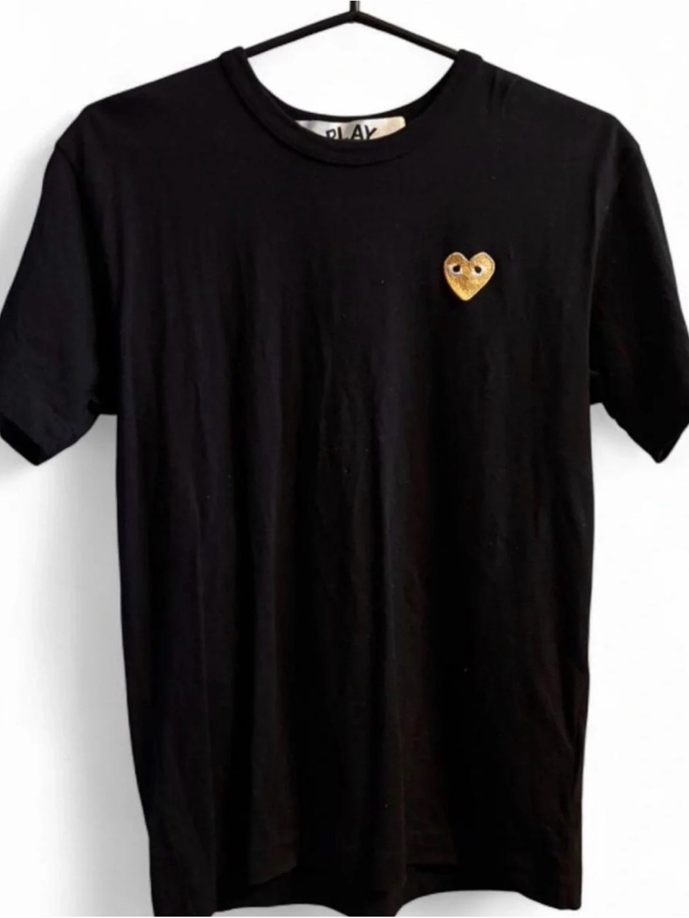 Comme des Garçons Black Short-Sleeve Crewneck Tee with Gold Heart Patch